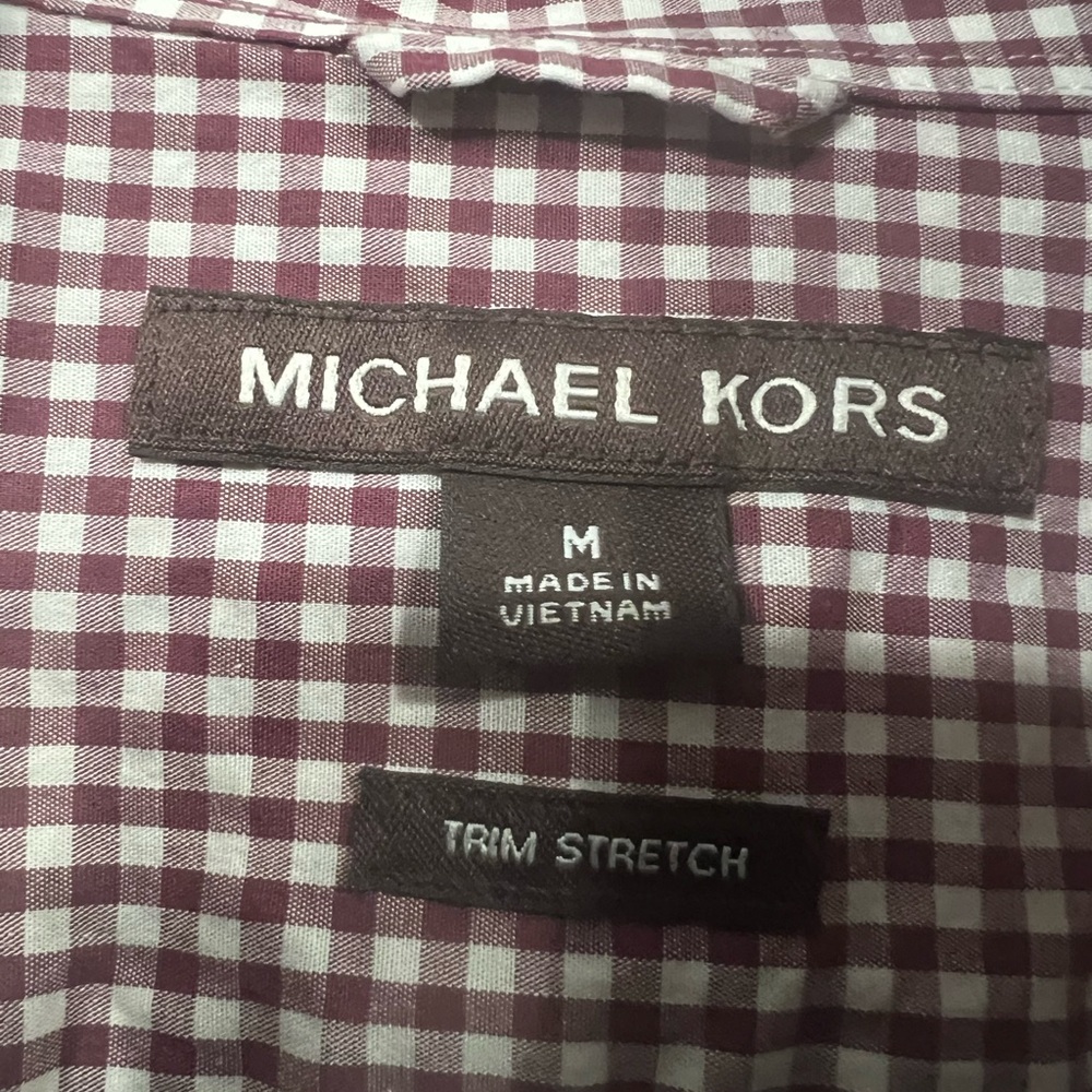 Michael Kors Men's Checkered Dress Shirt - Burgundy and White